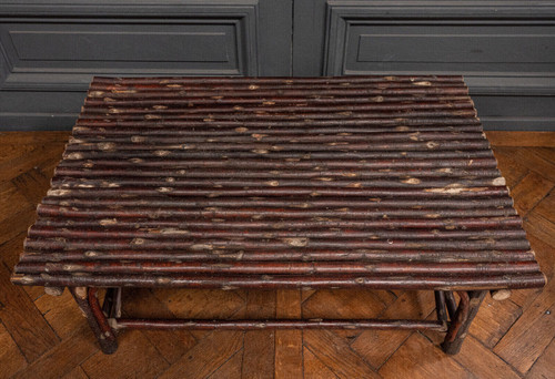 Christian Liaigre coffee table in Brutalist chestnut logs 1980