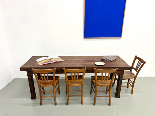 Small 50's farm table in blond walnut wood