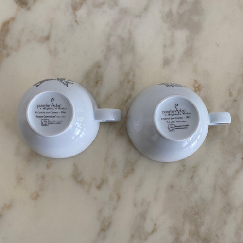 Paire de tasses avec sous-tasses Jean Cocteau XXe en porcelaine d'art