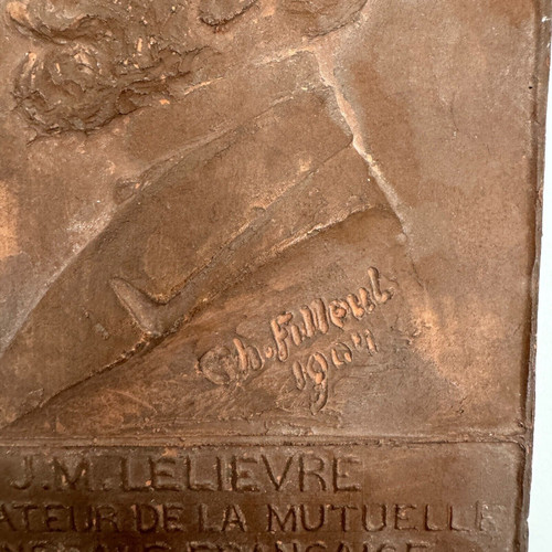 Plaque bas-relief en terre cuite J.-M. Lelièvre par Charles Filleul 1904