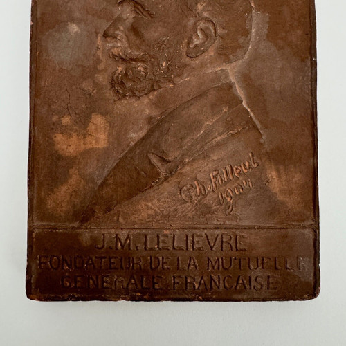 Plaque bas-relief en terre cuite J.-M. Lelièvre par Charles Filleul 1904