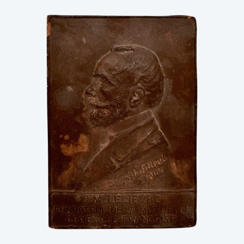 Plaque bas-relief en terre cuite J.-M. Lelièvre par Charles Filleul 1904