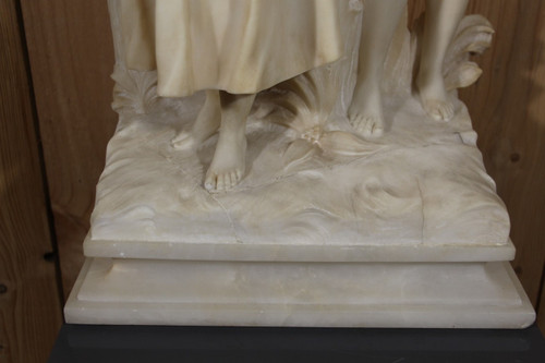 Large alabaster sculpture Signed De Cipriani "the young romantic couple".