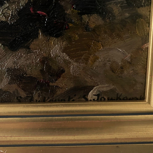 Huile sur carton par Stanislaw Zukowski ruisseau dans un sous-bois