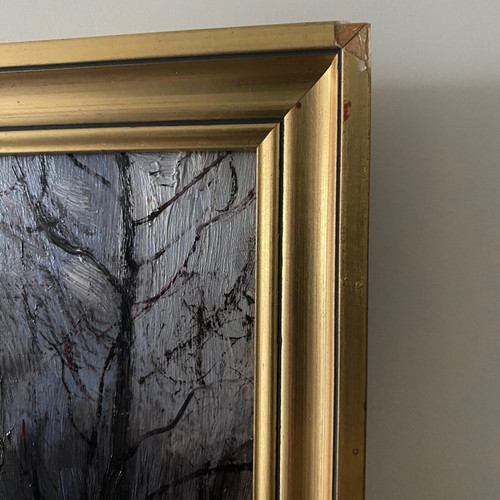 Huile sur carton par Stanislaw Zukowski ruisseau dans un sous-bois
