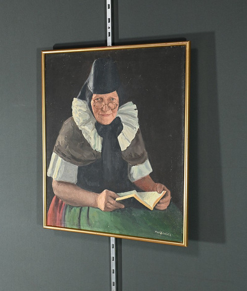 Huile sur Toile « Polonaise à sa lecture » de A. MARKOWICZ – Début XXe