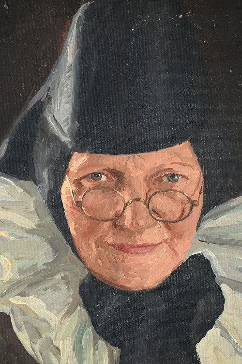 Huile sur Toile « Polonaise à sa lecture » de A. MARKOWICZ – Début XXe