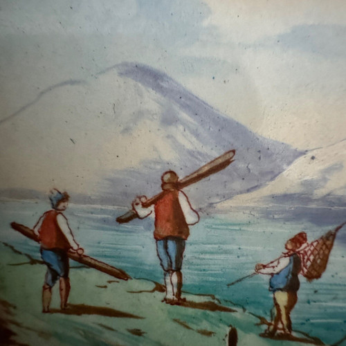 Scena di barche dipinta su porcellana fine XIX secolo recto-verso