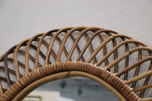 Oval Wall Mirror in Bamboo, 1960s