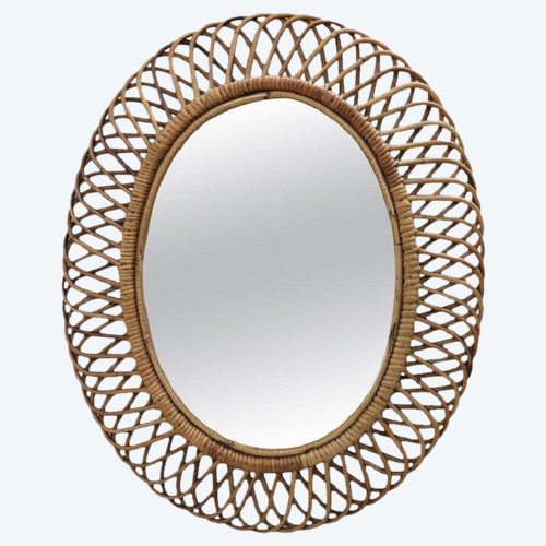 Oval Wall Mirror in Bamboo, 1960s