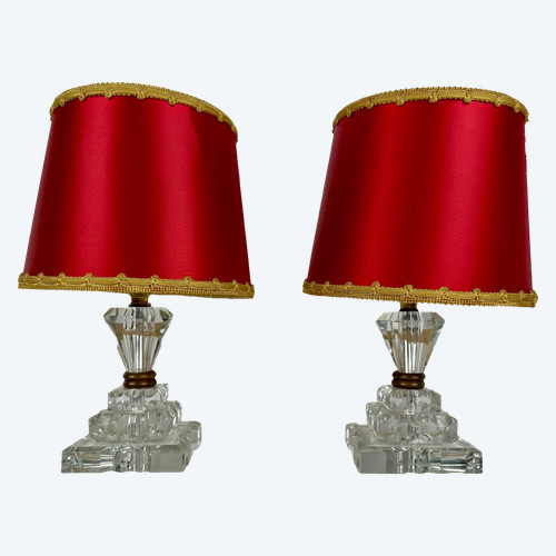 Paar Art-Deco-Lampen aus Baccarat-Kristall