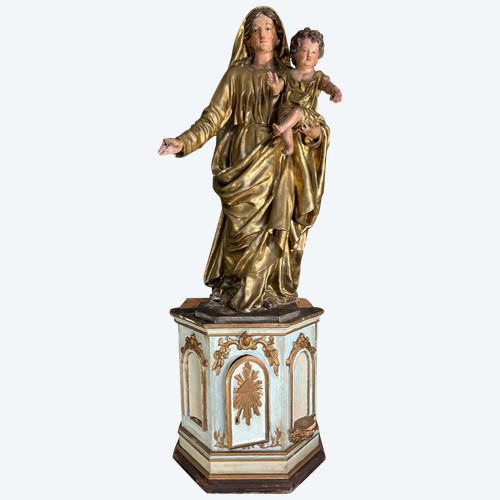 Grande Madonna con Bambino in cartapesta su tabernacolo - XVIII / XIX secolo