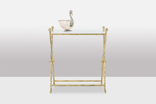 Jansen. Console in ottone dorato e marmo bianco. Circa 1970. LS4683607U
