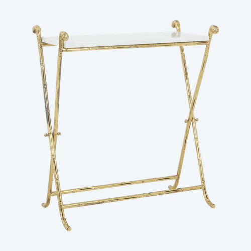 Jansen. Console in ottone dorato e marmo bianco. Circa 1970. LS4683607U