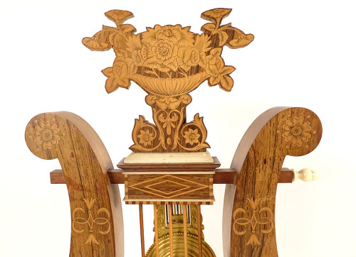 Charles X Lyre Clock Rosewood Marquetry Bronze Napoleon III 19th century