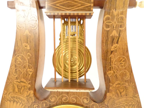 Charles X Lyre Clock Rosewood Marquetry Bronze Napoleon III 19th century