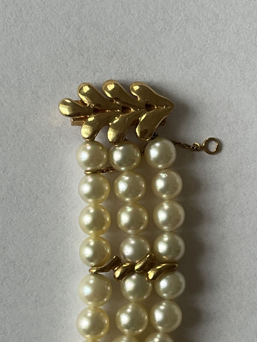 Bracelet 3 Rangs Perles Barrettes Or Jaune 8,00 g