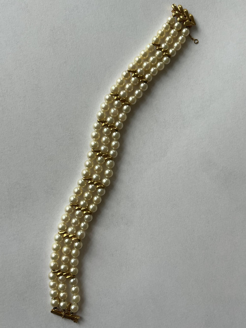 Bracelet 3 Rangs Perles Barrettes Or Jaune 8,00 g