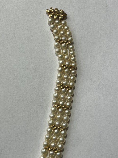 Bracelet 3 Rangs Perles Barrettes Or Jaune 8,00 g