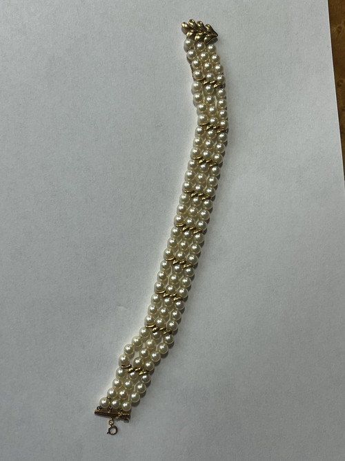 Bracelet 3 Rangs Perles Barrettes Or Jaune 8,00 g