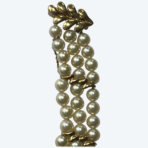 Bracelet 3 Rangs Perles Barrettes Or Jaune 8,00 g