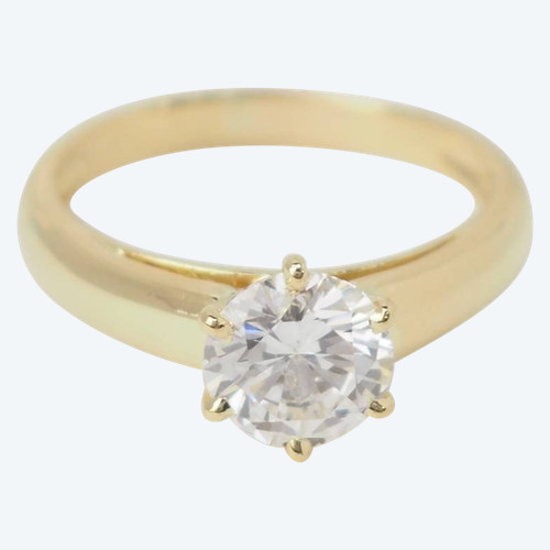 Bague solitaire en or jaune et diamant de 1,05ct