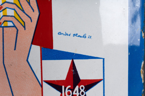 Gewölbtes Emailleschild André Stouls Bier Lutterbach 1648 ALS Strasbourg