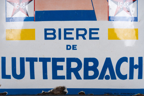 Gewölbtes Emailleschild André Stouls Bier Lutterbach 1648 ALS Strasbourg