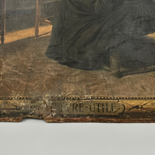 Pannello Lu su cartone illustrato con due donne bretoni in costume