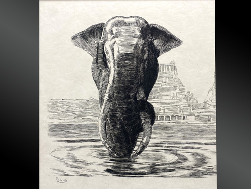 Paul JOUVE, Elephant of Madura Original lithograph France circa 1931