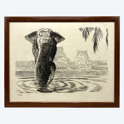 Paul JOUVE, Elephant of Madura Original lithograph France circa 1931