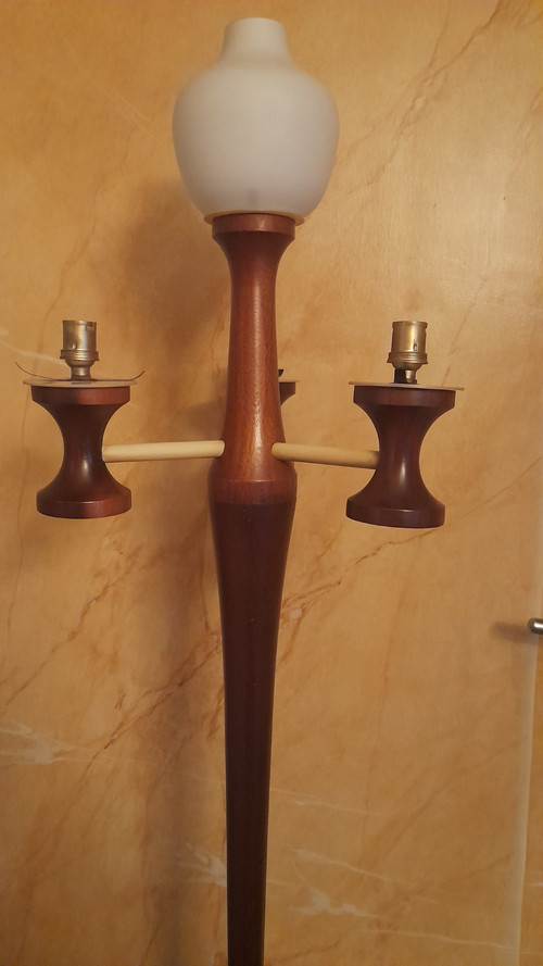 Stehleuchte aus Teakholz mit 4 Lichtern