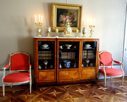 Libreria intarsiata d'epoca Luigi XVI - 182 cm x 133 cm x 31 cm