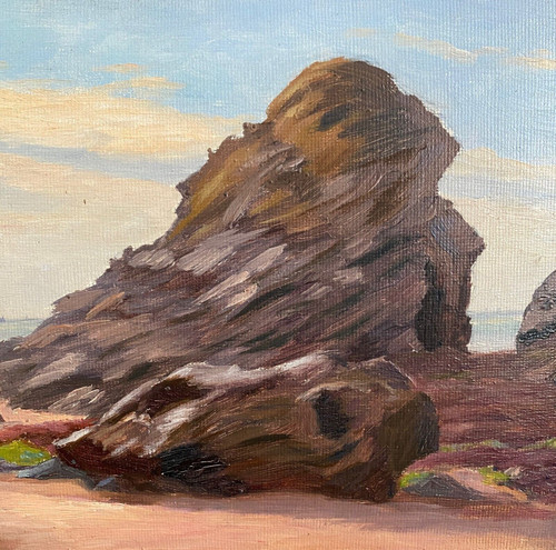 Oil on cardboard by E. Stefanski Les Rochers de Sion early 20th century