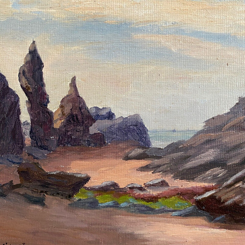 Oil on cardboard by E. Stefanski Les Rochers de Sion early 20th century