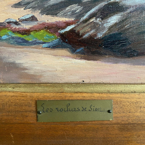 Oil on cardboard by E. Stefanski Les Rochers de Sion early 20th century