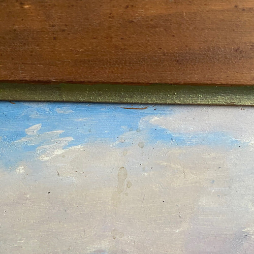 Huile sur carton représentant un château par E. Stefanski XXe