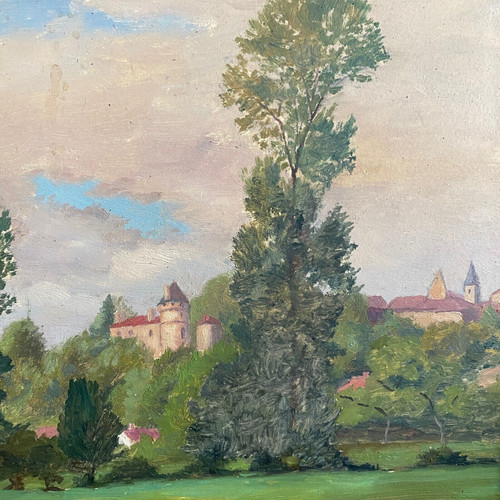 Huile sur carton représentant un château par E. Stefanski XXe