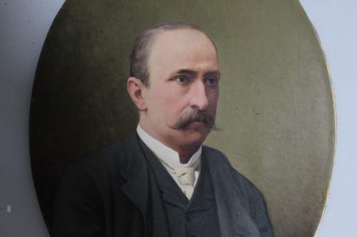 Antica coppia di dipinti volti epoca metà 800 . Olio su tela . “Lui e Lei “ Ovali . mis cm 81 x 70 