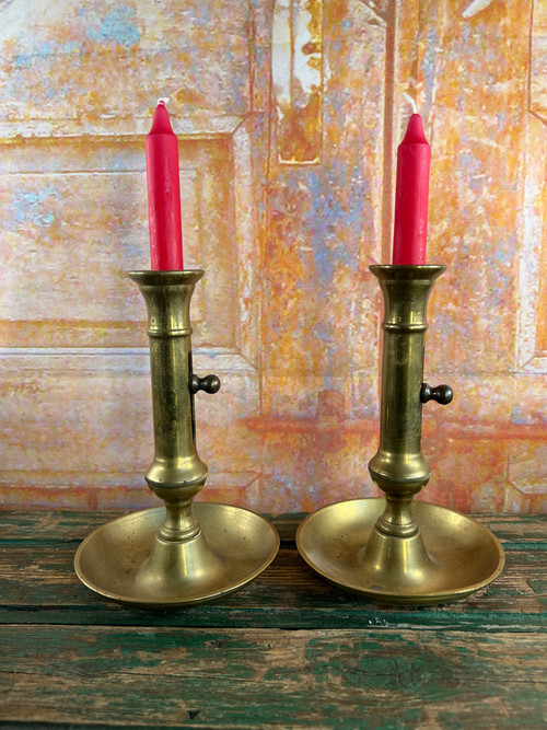Pair of Solid Brass Candleholders - 19th century
