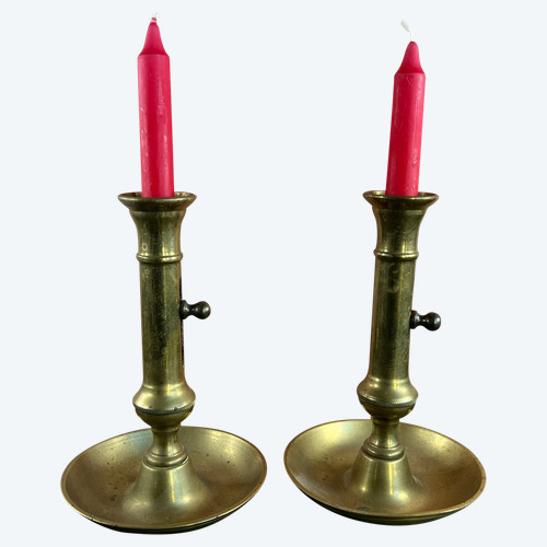 Pair of Solid Brass Candleholders - 19th century