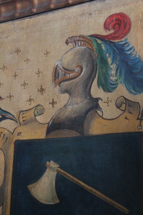 Antico dipinto olio su tela stemma famiglia Manelfi  XVIII sec MIS 108 X 80 