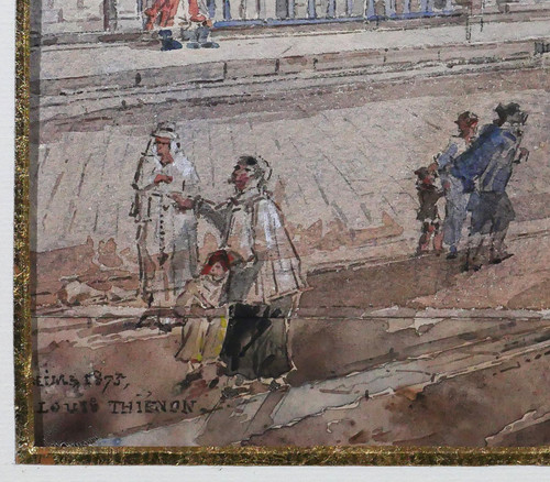 Louis-Désiré Thiénon 1812-1889 Reims, the cathedral, landscape, drawing, 1875