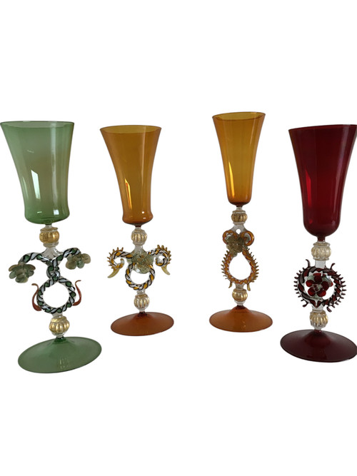 Murano glasses, set of 4 glasses, Venice circa 1970