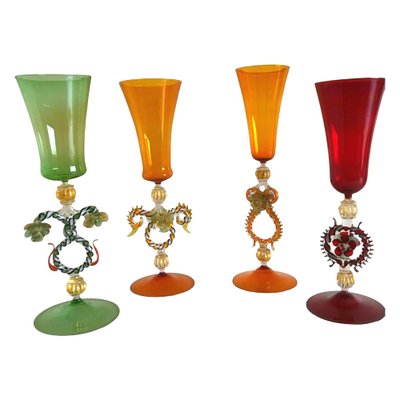 Murano glasses, set of 4 glasses, Venice circa 1970