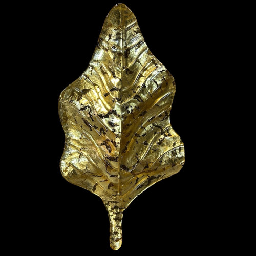 Large Pair Of Murano Gilded Glass Leaf Sconces - Italy About 1980 H 67 cm