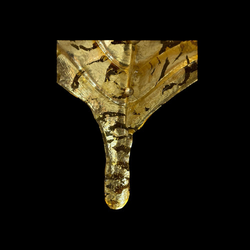 Large Pair Of Murano Gilded Glass Leaf Sconces - Italy About 1980 H 67 cm