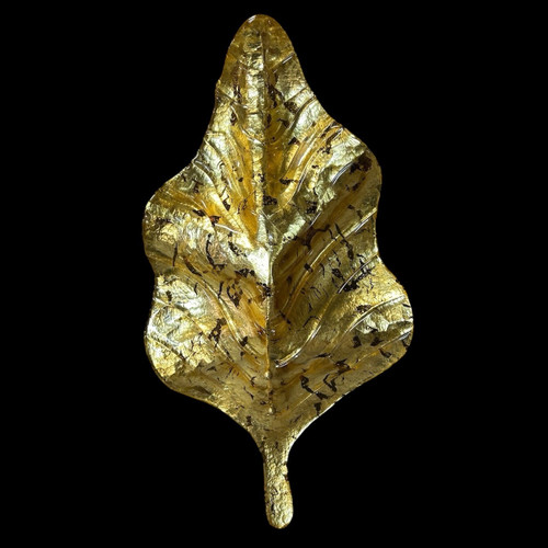 Large Pair Of Murano Gilded Glass Leaf Sconces - Italy About 1980 H 67 cm