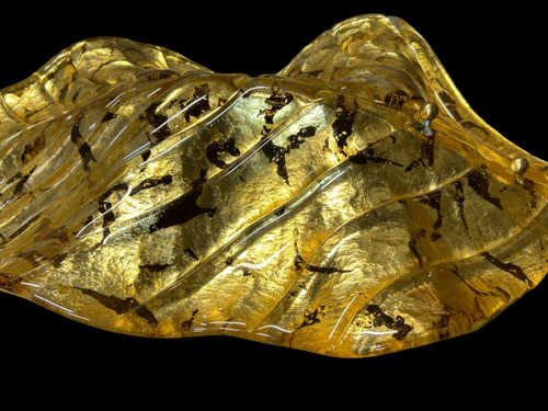 Large Pair Of Murano Gilded Glass Leaf Sconces - Italy About 1980 H 67 cm