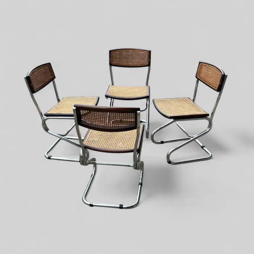 Suite Von Vier Rohrstühlen Vintage Italien Bauhausstil Marcel Breuer Um 1970